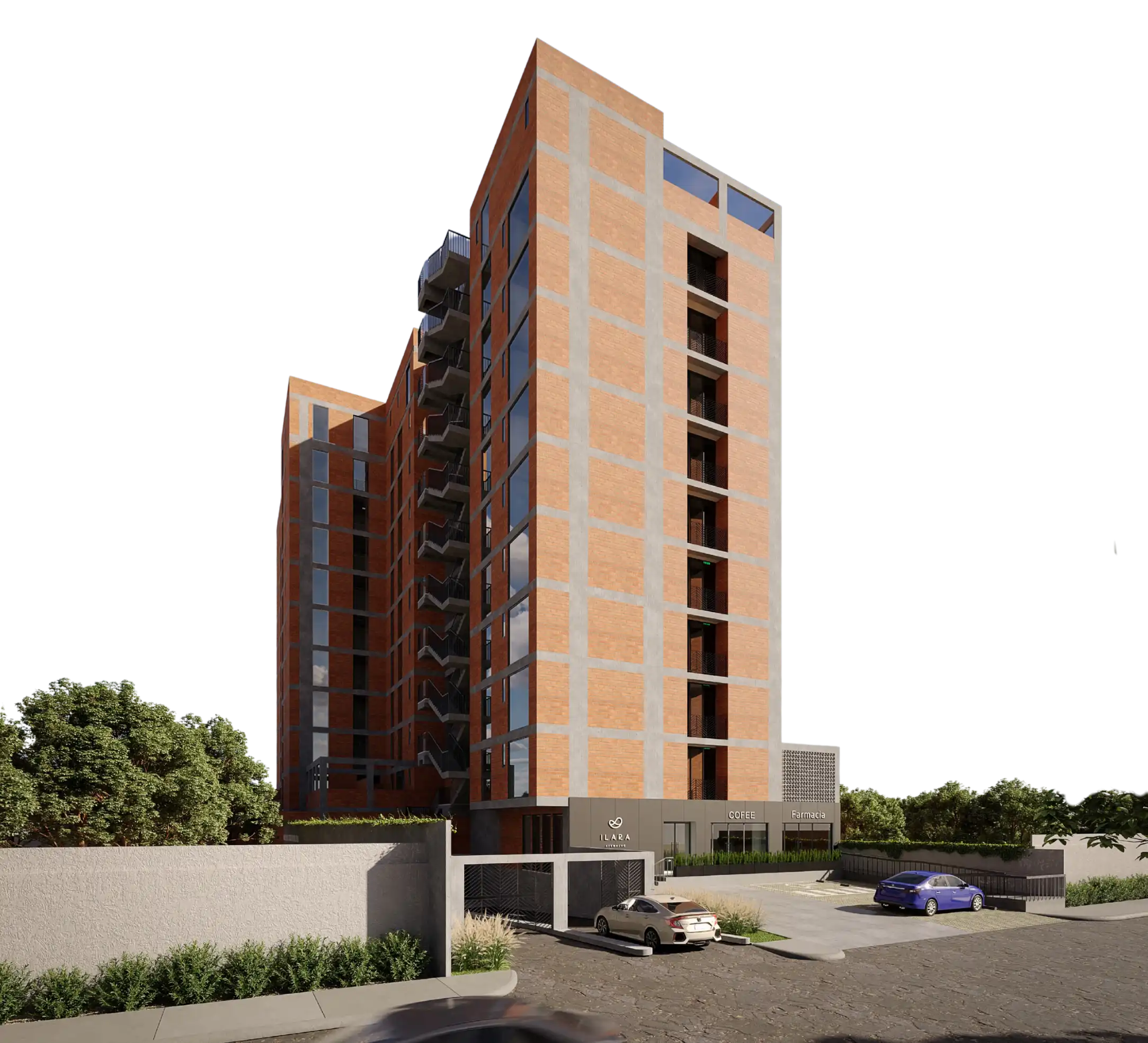 Fachada del edificio ILARA Atemajac en Zapopan, desarrollo residencial moderno con diseño arquitectónico contemporáneo